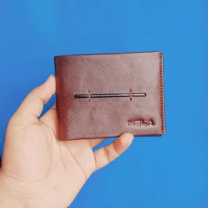 Elegant brown pure leather bi-fold compect wallet